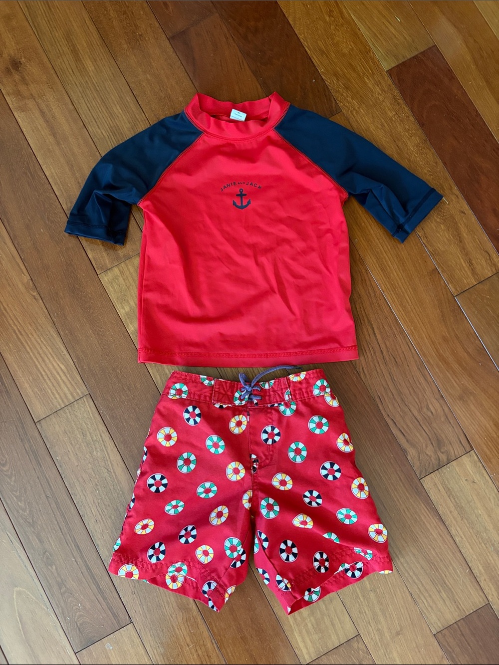 Janie and Jack Red and Navy Anchor Rashguard Set